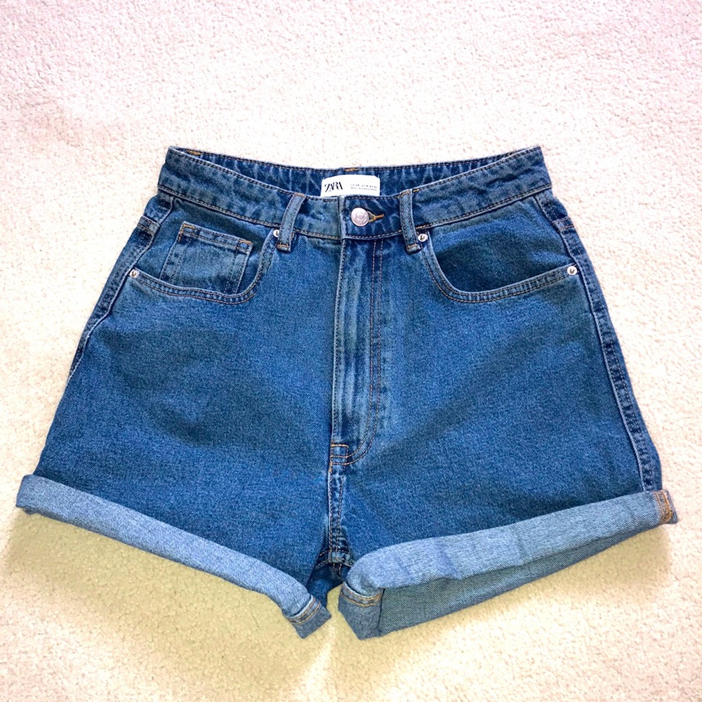 Zara High Waisted Mom Jean Shorts